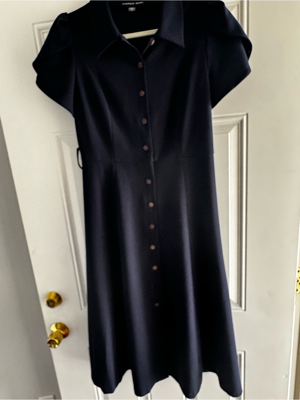 Andrew Marc Navy Button-Down Midi Dress